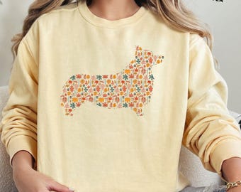 Corgi Fall Leaves Comfort Colors® Sweatshirt, Welsh Corgi Gift for Her, Welsh Corgi Sweatshirt, Corgi Mom Gift, Corgi Owner Gift