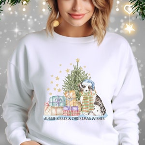 Aussie Kisses & Christmas Wishes Sweatshirt, Aussie Dog Lover Sweatshirt, Aussie Dog Mom Gift, Aussie Shepherd Dog Dad Gift