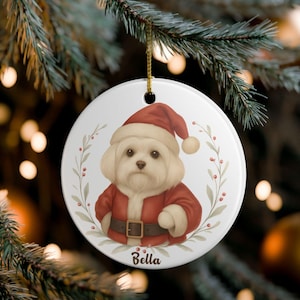 Personalized Maltese Christmas Ornament, Custom Name Maltese Ceramic Ornament, Maltese Owner Gift, Gift for Maltese Lovers