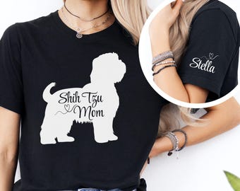 Shih Tzu MaMa Premium Quality T-Shirt with Personalized Name on Sleeve - Perfect Gift for Shih Tzu Mom! Personalized Shih Tzu Shirt