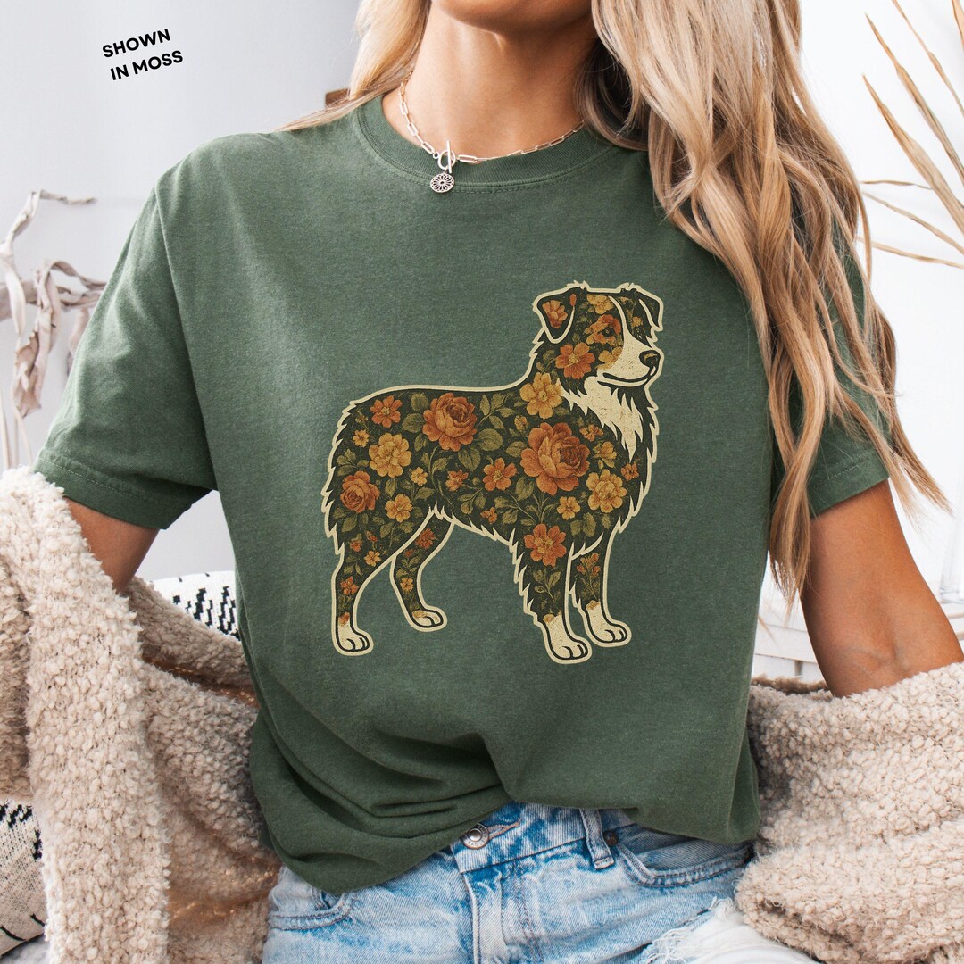 Australian Shepherd Vintage Floral Comfort Colors T-shirt. Aussie ...