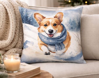 Corgi Winter Throw Pillow, Welsh Corgi Home Decor, Corgi Art, Corgi Parents Gift, Corgi Lover Gift, The Corgi Lover