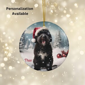 Portuguese Water Dog Winter Ceramic Ornament, Custom Name Portuguese Water Dog Ornament, Personalized Portuguese Water Dog Winter Ornament.