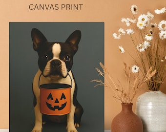 Boston Terrier Halloween Canvas Wall Art, Boston Terrier Art, Boston Terrier Decor, Boston Terrier Halloween, Boston Terrier Lover