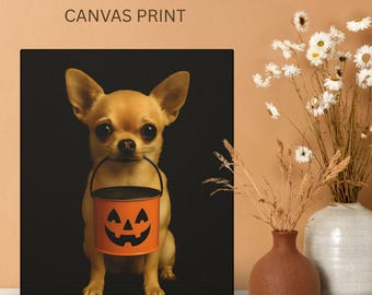 Chihuahua Fall Halloween Canvas Print Home Decor, Chihuahua Halloween Art, Chihuahua Fall Halloween Canvas Print Home Decor, Chihuahua Lover