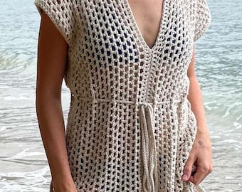 Handmade Crochet Beach Cover Up Dress | Boho Knit Swimwear Cover Up | Summer Bikini Cover Dress |  Crochet Dress | Beachwear Outfit