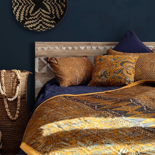 Ethnic pattern quilt, boho chic bed linen, Indonesian batik