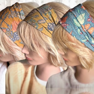 Floral boho headband, authentic hand printed batik, stretchable.