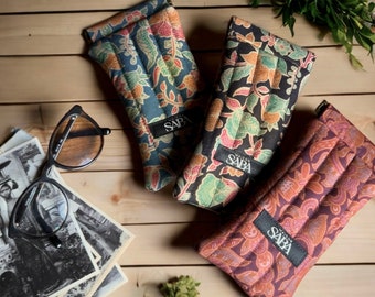 Eyeglasses case, floral and quilted fabric, Balinese batik pattern, Christmas gift idea