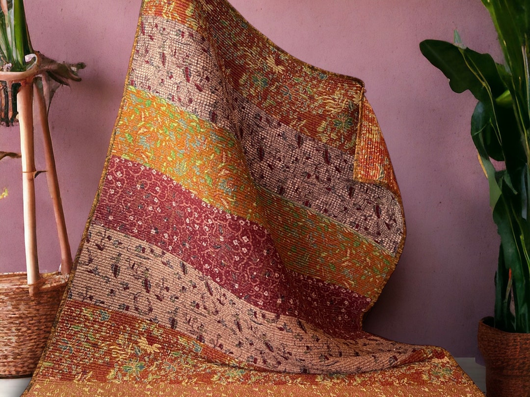 Colourful Floral Area Rug, Indonesian Batik Cotton, Indian Carpet, Bali ...