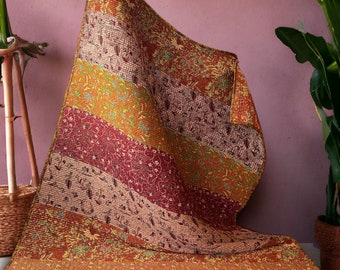 Colored floral rug, Indonesian batik cotton, tropical carpet, Bali decoration