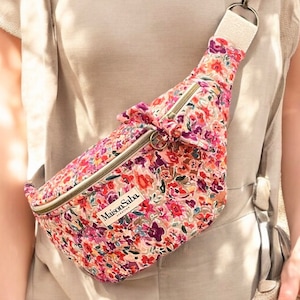 Grand sac banane tissu liberty, matelassé fleuri multicolore, bohème chic