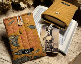 Book sleeve in floral Balinese batik fabric and corduroy, e-reader pouch, kindle cover