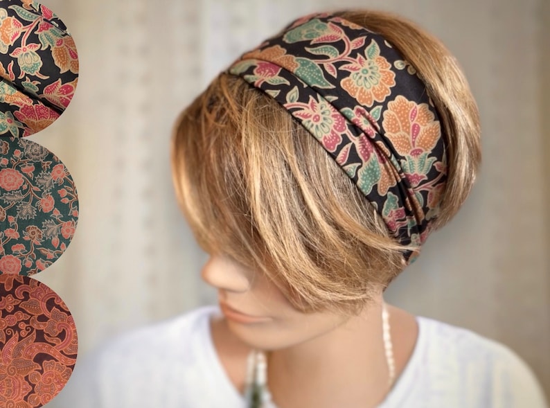 Banda para el cabello para mujer, tejido floral batik liberty, elástico imagen 1