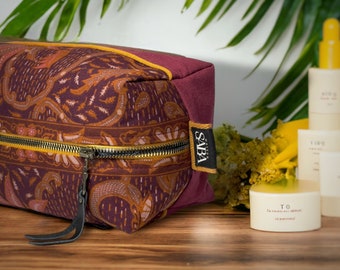 Grande trousse de toilette, tissu à motif balinais, imprimé coton batik, tropical