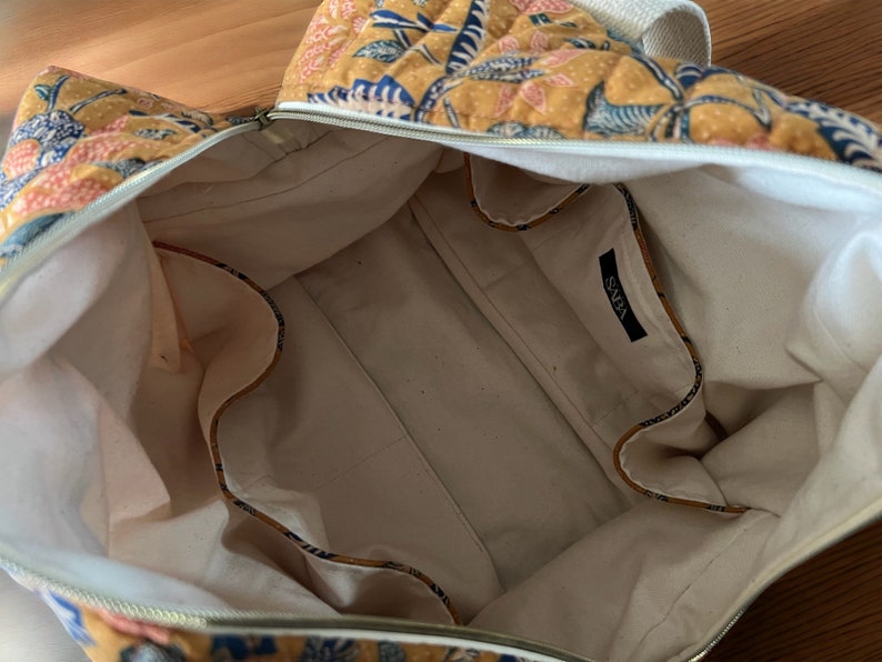 Weekend bag quilted, baby changing bag, floral batik cotton, boho travel bag image 6