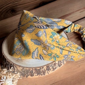 Boho floral hairband, mustard cotton batik, stretchable image 2