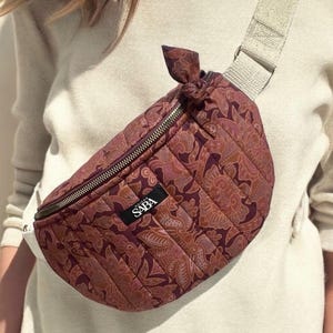 Sac banane matelassé XL, tissu motif indien, sac bohème chic, impression block print