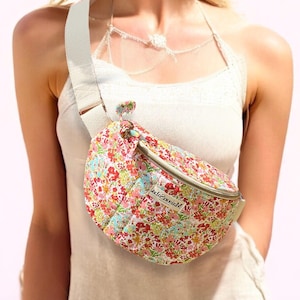 Sac banane liberty, coton matelassé fleuri multicolore, bohème chic, sac femme été