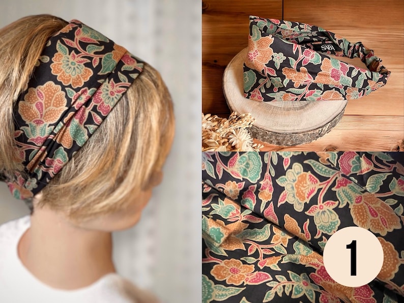 Banda para el cabello para mujer, tejido floral batik liberty, elástico imagen 4