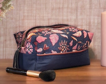 Maxi trousse de toilette à motif fleuri bali, trousse de maquillage bleu et rose