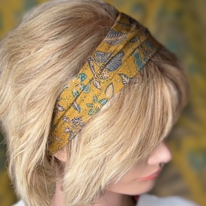 Boho floral hairband, mustard cotton batik, stretchable image 3