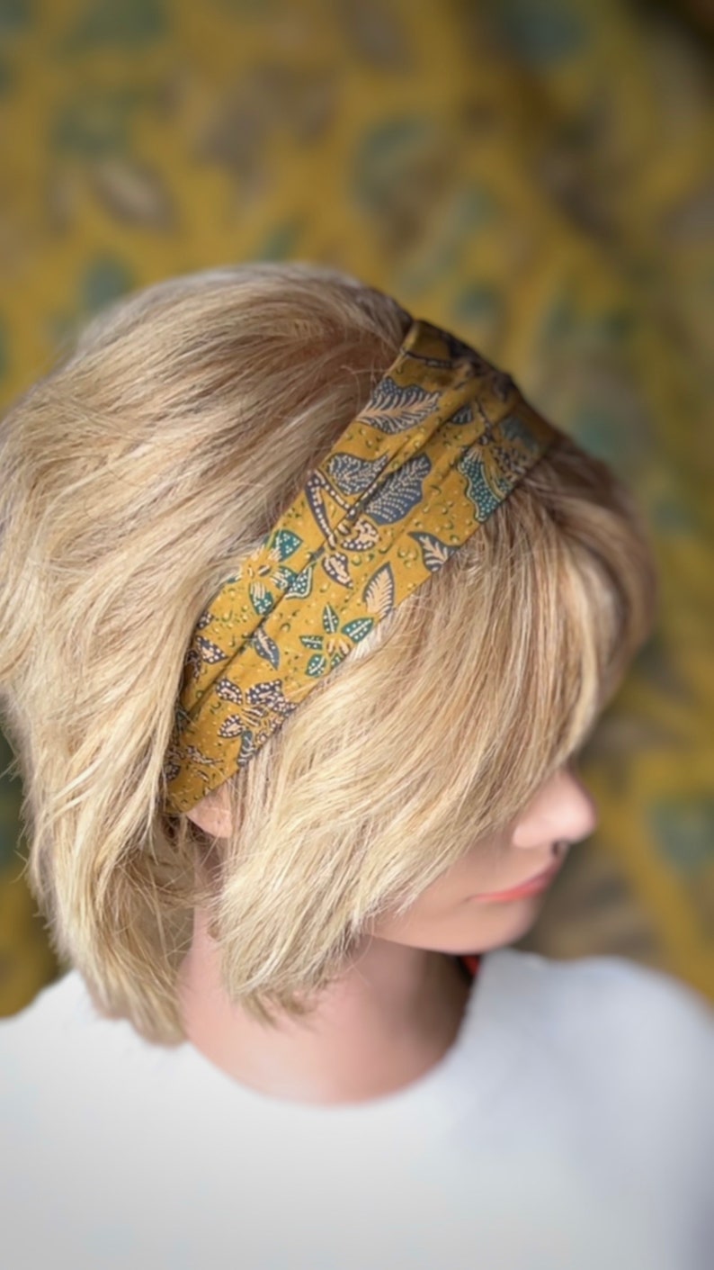 Boho floral hairband, mustard cotton batik, stretchable image 3