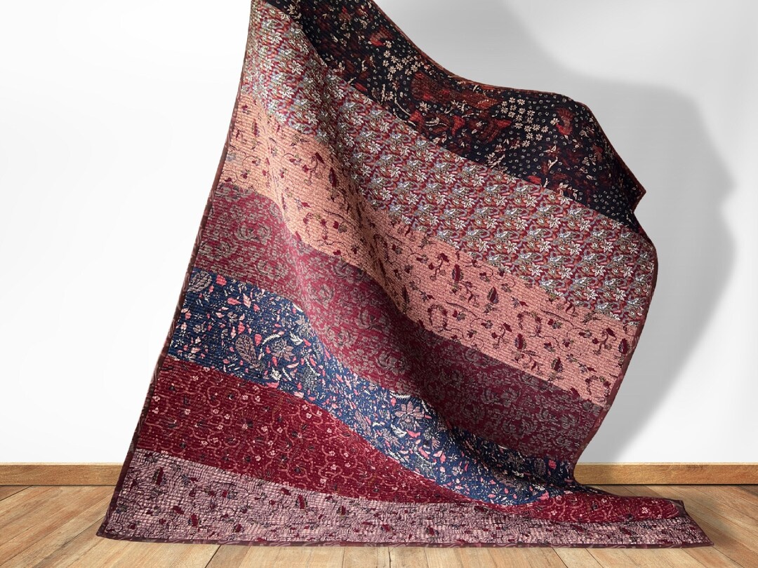 Multicolored Floral Rug, Indonesian Batik Patchwork, Pink Red Blue - Etsy