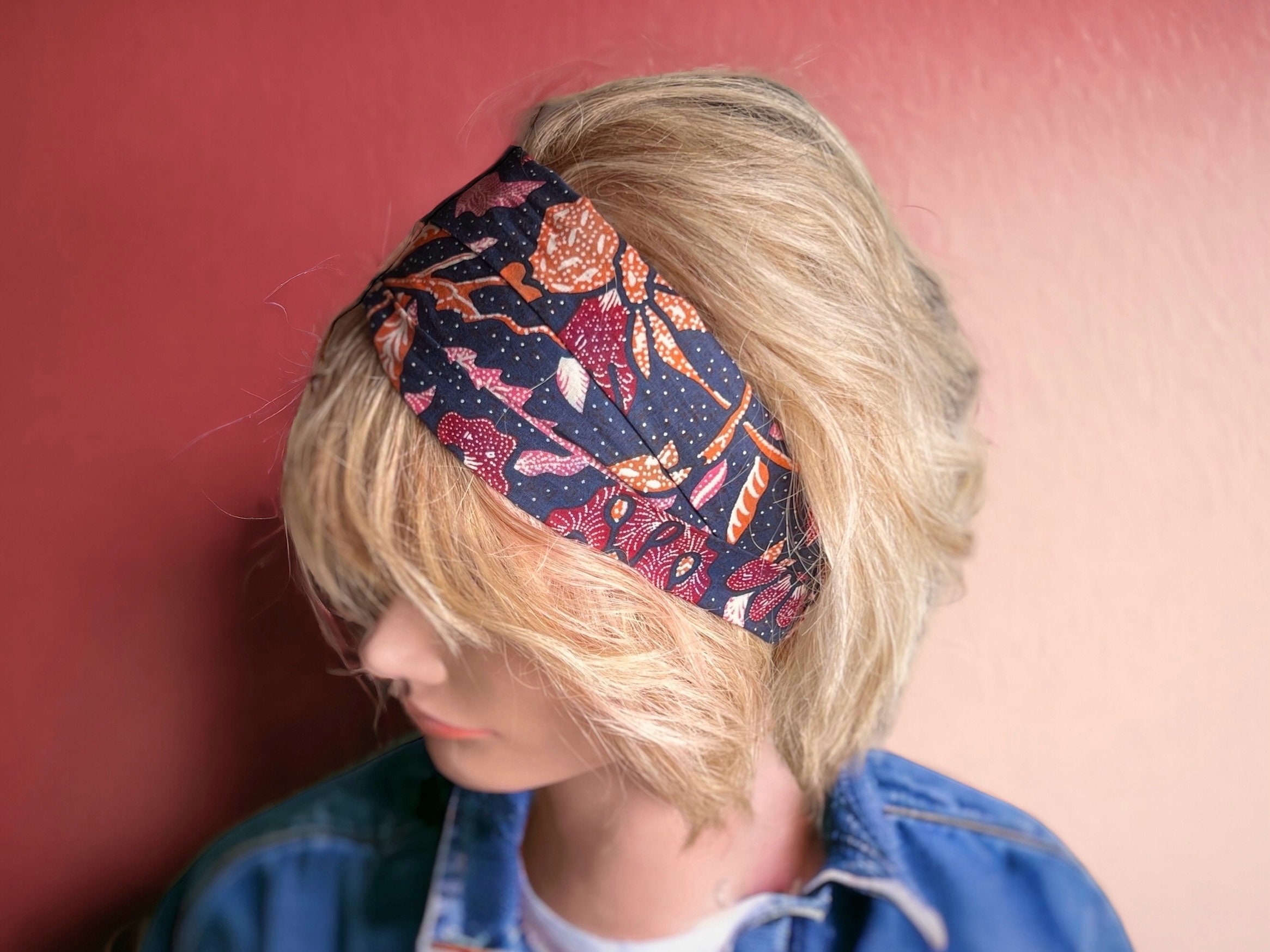 Bandeau Wax Indigo Avec Nœud Fleuri - 100% Coton - Style Décontracté Femme