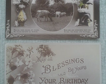 Antique Birthday postcards, old postcards, birthday cards, birthday memorabilia, happy mail/flat mail, gift idea