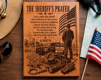 Oración del Sheriff SVG, Regalo para el Sheriff del Condado PNG, Archivo de Grabado Láser para las Fuerzas del Orden, Diseño de Letrero de Madera para Oficiales Patrióticos