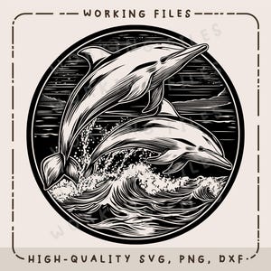 Delfine springen SVG, Ozean Leben Vektor-Design, Laser Engraver Cnc, Clip Art PNG, Schneidebretter, digitaler Download