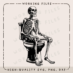 Skelet toilet SVG, grappige Halloween png, T-shirt sublimatie ontwerp, lasergravure CNC, snijplanken Svg, digitale download