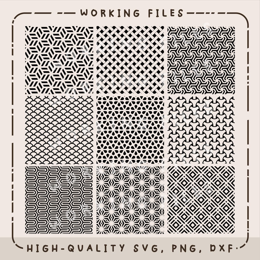 9 Geometric Patterns SVG, Detailed Seamless Stippling PNG, Laser ...