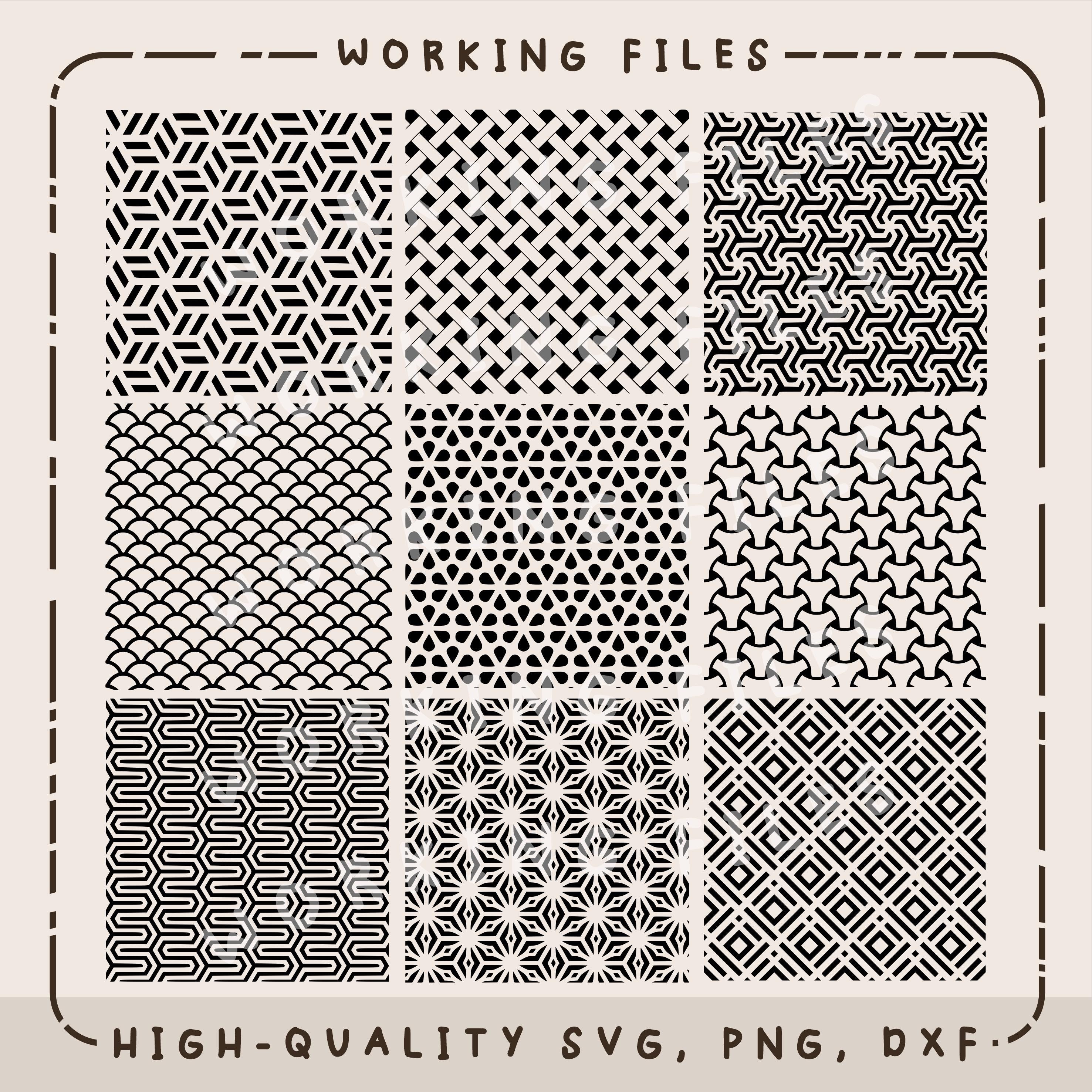 9 Geometric Patterns SVG, Detailed Seamless Stippling PNG, Laser ...