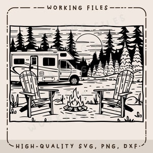 RV and Camp Ground SVG, Camper Vector Design, Campfire Design, Laser Engraver, Clip art PNG, Laser Ready, Cutting Boards, Digital Download