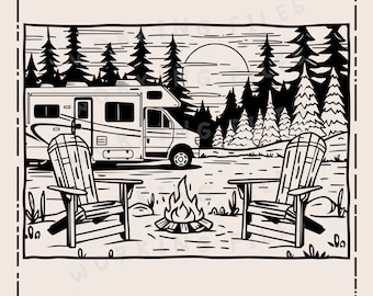 RV and Camp Ground SVG, Camper Vector Design, Campfire Design, Laser Engraver, Clip art PNG, Laser Ready, Cutting Boards, Digital Download
