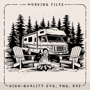RV and Camp Ground SVG, Camper Vector Design, Campfire Design, Laser Engraver, Clip art PNG, Laser Ready, Cutting Boards, Digital Download