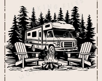 RV and Camp Ground SVG, Camper Vector Design, Campfire Design, Laser Engraver, Clip art PNG, Laser Ready, Cutting Boards, Digital Download