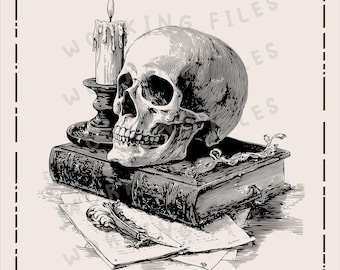 Skull on Book SVG, Halloween Cutting Boards svg, Laser Engraved File, Sublimation Design, Spooky Clip art PNG, Laser Ready, Digital Download