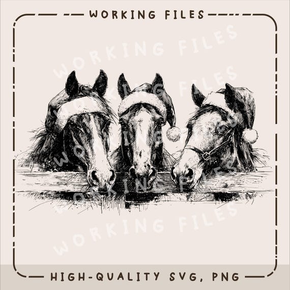 Christmas Horses SVG, Farm Life Design, Laser Engraved File, Cutting Boards svg, Charcuterie Board, Animal Clip art PNG, Digital Download