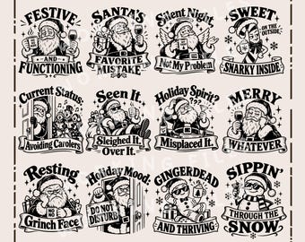 30 Funny Christmas SVG Bundle, Snarky Santa PNG, Holiday Humor Laser Engraving Files