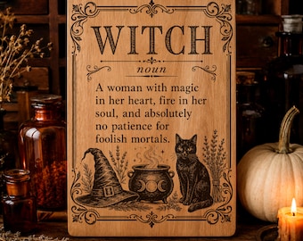 Witch Definition SVG, Funny Halloween Witch Sign PNG, Black Cat Laser Engraving File, Spooky Gothic Wood Plaque Design