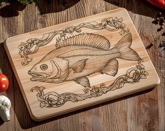 Fish Cutting Board SVG, Charcuterie Board, Vintage design PNG, Laser Engraving File, Chopping Board, Cnc, Digital Download