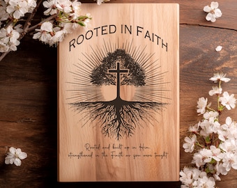 Rooted in Faith SVG, Christian Cutting Board, Charcuterie Board, Laser Engraving Files, Religious PNG Design