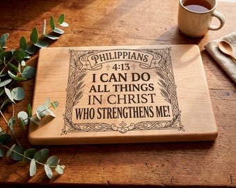 Christian Bible Verse SVG, Philippians 4:13 Cutting Board Design (SVG, PNG)