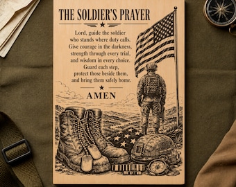 Oración del Soldado SVG, Regalo para Soldado del Ejército PNG, Archivo de Grabado Láser para Retiro Militar, Diseño de Letrero de Madera para Veterano Patriótico