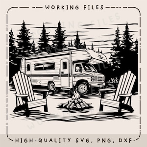 RV and Camp Ground SVG, Camper Vector Design, Campfire Design, Laser Engraver, Clip art PNG, Laser Ready, Cutting Boards, Digital Download
