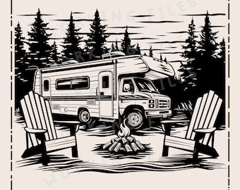 RV and Camp Ground SVG, Camper Vector Design, Campfire Design, Laser Engraver, Clip art PNG, Laser Ready, Cutting Boards, Digital Download