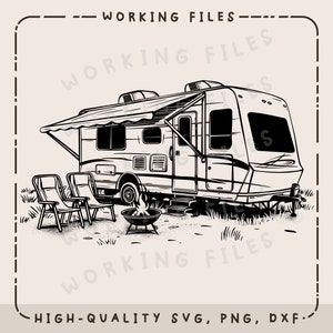 RV and Camp Ground SVG, Camper Vector Design, Campfire Design, Laser Engraver, Clip art PNG, Laser Ready, Cutting Boards, Digital Download